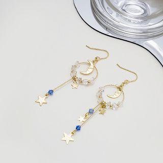 Moon & Star Drop Earring E4423 - 1 Pair - Asymmetric - Gold - One Size