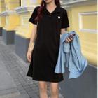 Short-sleeve Heart Print A-line Mini Polo Dress