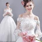 3/4-sleeve Off Shoulder A-line Evening Gown