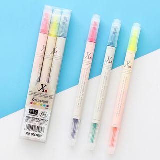 Set Of 3: Dual Color Highlighter Red & Yellow & Blue - One Size