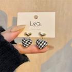 Houndstooth Heart Earring 1 Pair - Houndstooth - Black & White - One Size