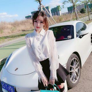 Long-sleeve Chiffon Faux Pearl Shirt