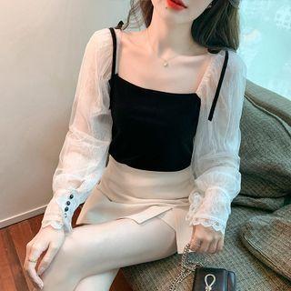 Lace Panel Two-tone Blouse