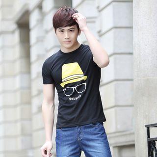 Printed Hooded Short-sleeve T-shirt