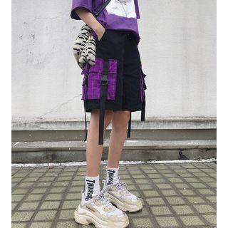 Plaid Panel Cargo Shorts