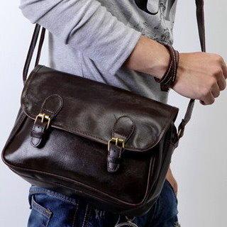 Faux-leather Crossbody Bag Dark Coffee - One Size
