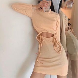 Mock-neck Lace-up Mini Dress