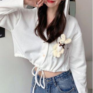 Rabbit Detail Drawstring Cropped Jacket