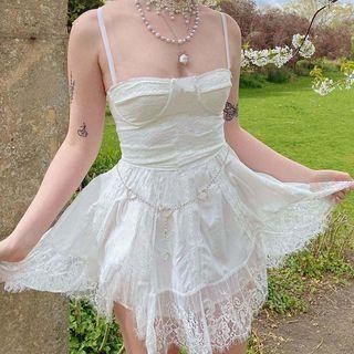 Spaghetti Strap Lace Trim Mini Corset Dress