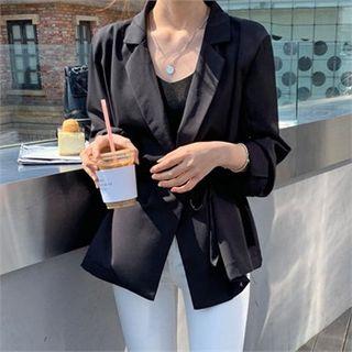 Notched-lapel Chiffon Jacket With Sash