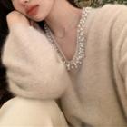 Faux Pearl Rhinestone Embellished Sweater / Scarf