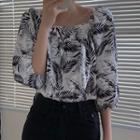 Puff-sleeve Leaf Print Top As Shown In Figure - One Size