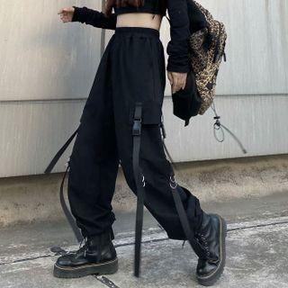 Snap Buckle Cargo Pants With Chain