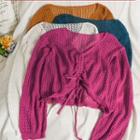 Sheer Drawstring Crop Knit Top In 5 Colors