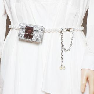 Faux Leather Rhinestone Belt Bag