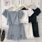 Set : Cropped Shirt + A-line Skirt