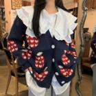 Layered Collar Blouse / Apple Print Cardigan