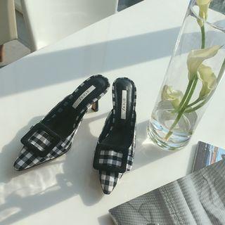 Pin-heel Buckle Pointy Check Mules
