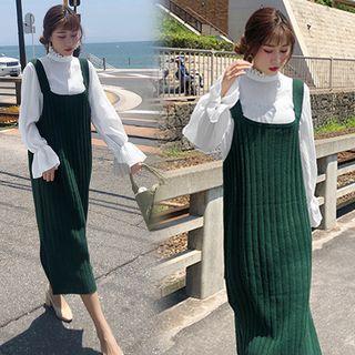 Plain Blouse / Midi Knit Pinafore Dress / Set