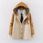 Bear Embroidered Hooded Zip Jacket Khaki - One Size