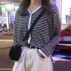 Striped Long-sleeve Buttoned T-shirt As Shown In Figure - One Size