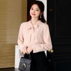 Tie-neck Slit-cuff Shirt