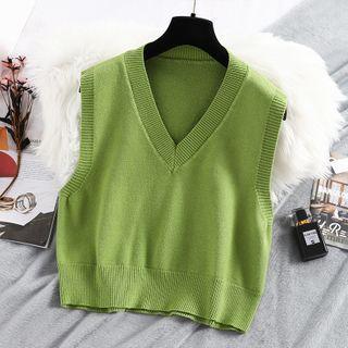 Plain V-neck Cropped Vest