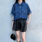Short-sleeve Denim Shirt As Shown In Figure - One Size