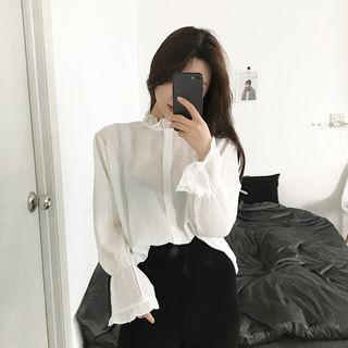 Frill Trim Bell-sleeve Blouse