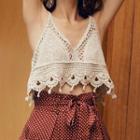 Fringed Crochet Crop Cami Top Almond - One Size