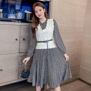 Set: V-neck Knit Vest + Floral Dress