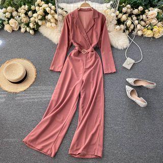 Long-sleeve Open-collar Jumpsuit