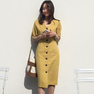 Single-breasted Short-sleeve Sheath Dress