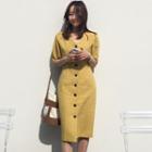 Single-breasted Short-sleeve Sheath Dress