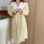 Puff-sleeve Collared Midi A-line Dress Yellow - One Size