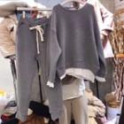 Set: Mock Two-piece Sweatshirt + Drawstring Harem Pants