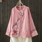 Long-sleeve Embroider Printed Traditional Chinese Frog-button Top