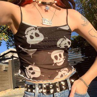 Skeleton Print Mesh Camisole Top