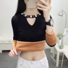 Long-sleeve Cutout Cropped Knit Top