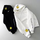 Letter Embroidered Smiley Face Hoodie