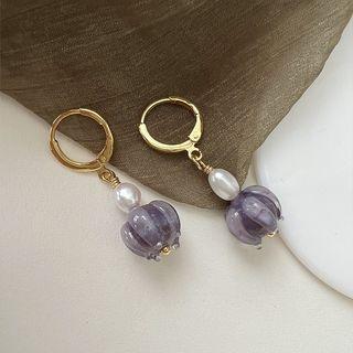 Faux Pearl Alloy Dangle Earring 1 Pair - E146 - Purple - One Size