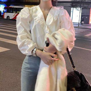 Ruffled Plain Blouse White - One Size