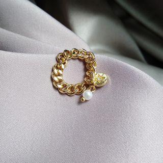 Faux Pearl Alloy Chain Ring 1 Piece - Ring - Gold - One Size