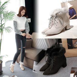 Furry-trim Chunky-heel Ankle Boots