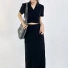 Set: Short-sleeve Blazer + Midi Pencil Skirt