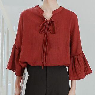 3/4-sleeve Chiffon Blouse Wine Red - One Size