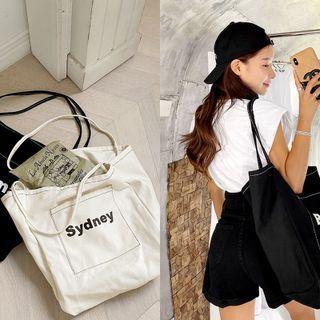 Letter Print Pocket Shopper Bag