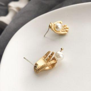 Faux Pearl Hand Gesture Earring 1x3b8 - One Size
