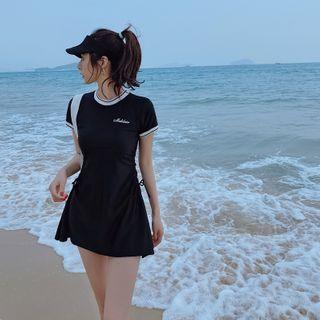 Short-sleeve Lettering Print Swimdress