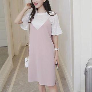 Set: Short-sleeve Crewneck T-shirt + Pinafore Dress